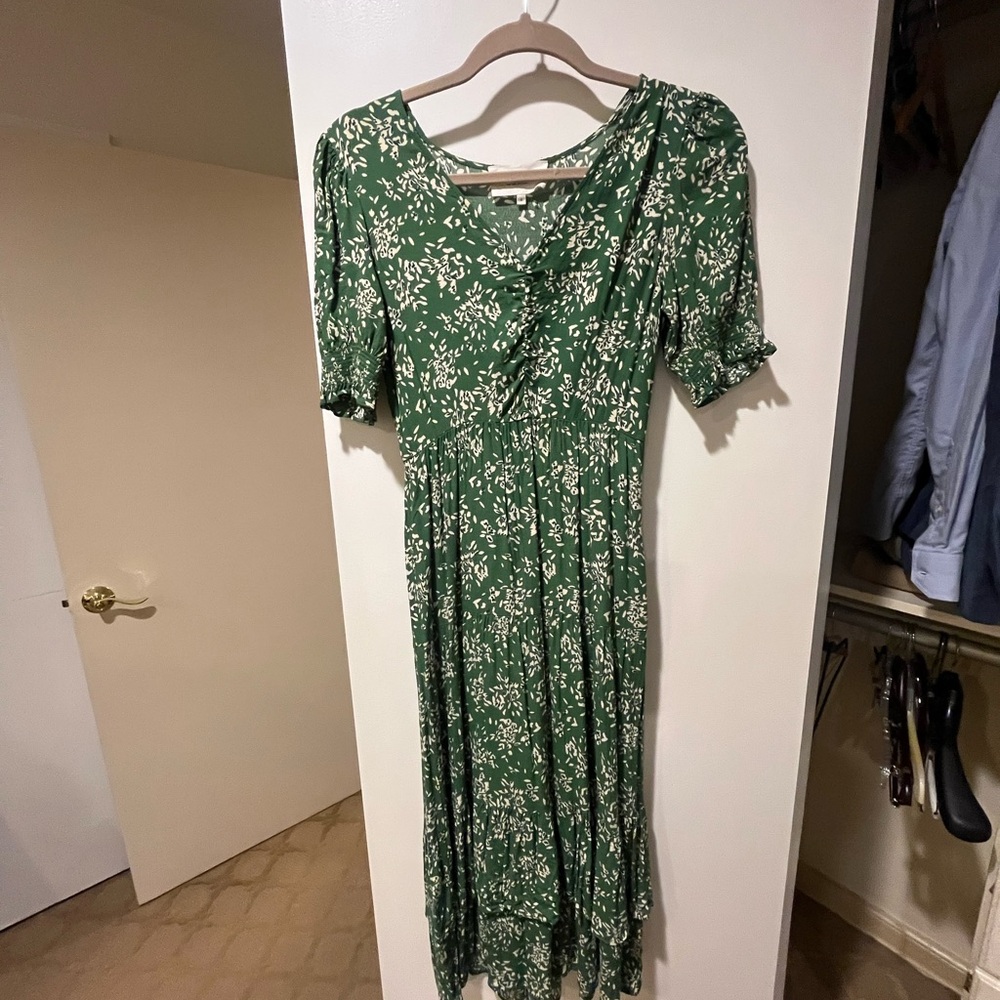 ba&sh Green Pleated Puff Sleeve Sundress